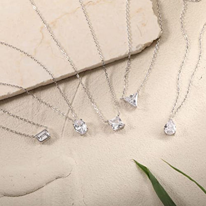 S.Leaf 18K Gold Plated Cubic Zirconia Choker Necklace for Women 925 Sterling Silver Layered Coin Moon Star Heart Circle Crystal Lariat Pendant Necklaces Gifts for Women Trendy - color: Triangle_Silver