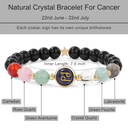Zodiac Bracelets for Women 12 Constellations Healing Crystal Stone Beads Bracelet Birthday Zodiac Gifts Horoscope Spiritual Bracelet - color: Cancer