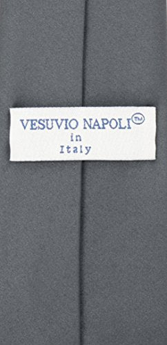 Vesuvio Napoli PreTied Men's Necktie Solid Color Mens Adjustable Zipper Neck Tie - color: Charcoal Gray