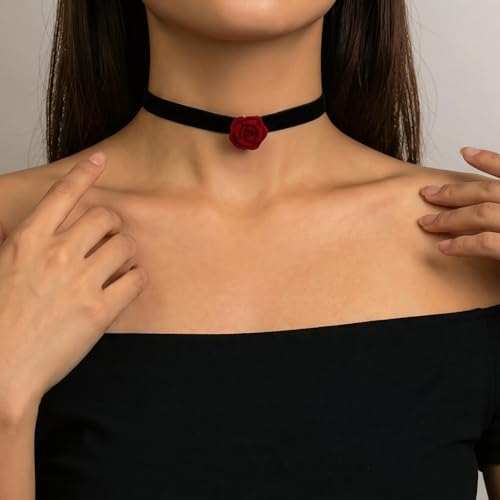 Qceasiy Gothic Black Necklace for Women, Adjustable Victorian Velvet Lace Collar, Halloween Party Cosplay Jewelry Gift - style: Flower