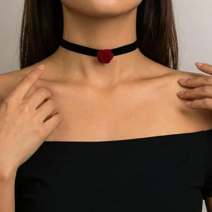 Qceasiy Gothic Black Necklace for Women, Adjustable Victorian Velvet Lace Collar, Halloween Party Cosplay Jewelry Gift - style: Flower