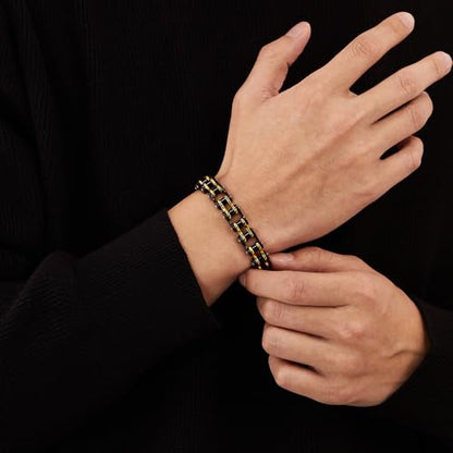 jonline24h Mens Womens Stainless Steel Motorcycle Biker Chain Heavy Bracelet Rock Link Wristband - color: Black Gold