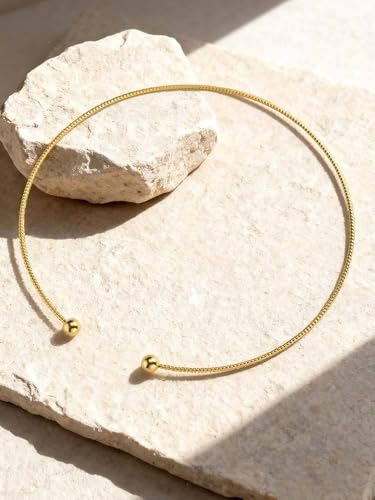 JAJAFOOK Minimalist Round Gold-Tone Bar Necklace Simple Fashion High Neck Choker Female King Neckwire - color: Wire with Ball