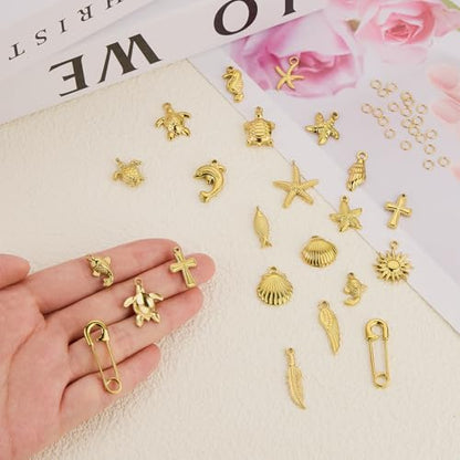 19PCS Gold Plated Stainless Steel Mixed Bulk Charms Pendants DIY for Necklace Bracelet Jewelry Making and Crafting - color: Gold