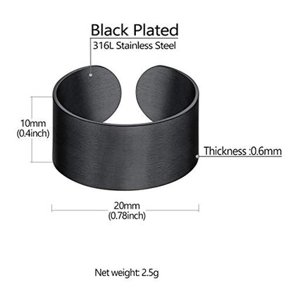 Stainless Steel Open Band Ring for Men Women 18K Gold/Black Plated Brush/Smooth Surface Rings Set Minimalist Jewelry(with Gift Box) - color: 02-Black 10mm Brush Surface
