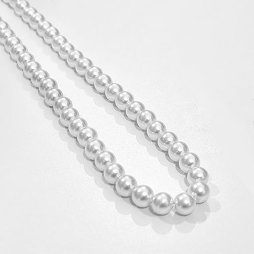 Zeffy Pearl Necklace 4MM/6MM/8MM Dainty Round Imitation Pearl Choker Necklace Wedding Pearl Necklace Delicate Jewelry for Women Simple Bridesmaid Jewelry Gifts - style: 6mm Silver Pearl Necklace(18")
