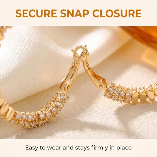 Hoop Earrings for Women, Hypoallergenic Stainless Steel Lightweight Thin Large Big Hoops Earrings Set for Women, Non Tarnish for Jewelry Gift 40MM - color: Gold Rhinestone & Square Hoop Earrings