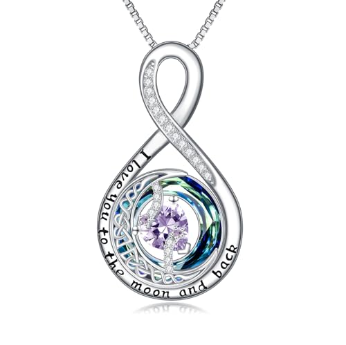 TOUPOP Birthstone Necklace for Women 925 Sterling Silver Moon and Star Pendant Necklaces I Love You to the Moon and Back Jewelry Anniversary Birthday Gifts for Her Wife Girlfriend Mom - color: 06-Jun-Alexandrite