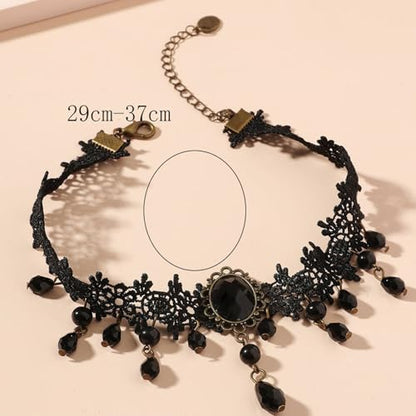 Gothic Black Choker Necklace for Women Layered Velvet Collar Jewelry for Halloween - color: A1