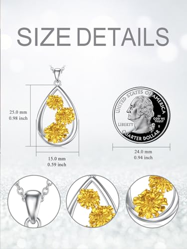 12 Month Birth Flower Necklace for Women 925 Sterling Silver Floral Teardrop Pendant Birthday Jewelry Gifts - color: 10. October Marigold
