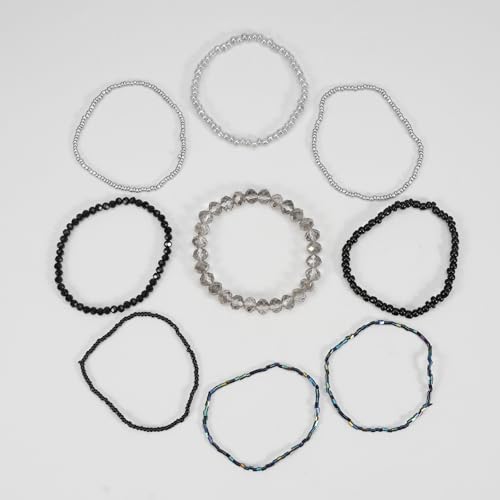 Bohemian Colorful Crystal Glass Beads Seed Beaded Bracelet Handmade Adjustable Stackable Elastic Strand Bangle for Women Summer Beach Hawaii Boho Wristbands Jewelry - color: black