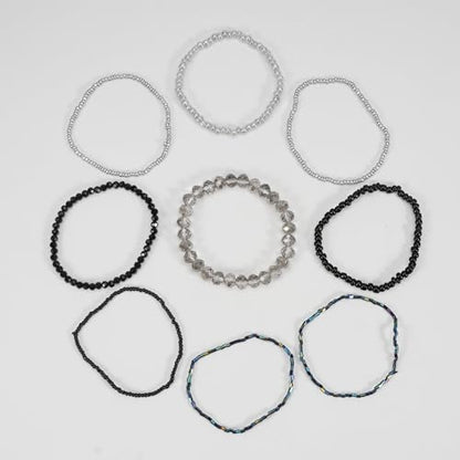 Bohemian Colorful Crystal Glass Beads Seed Beaded Bracelet Handmade Adjustable Stackable Elastic Strand Bangle for Women Summer Beach Hawaii Boho Wristbands Jewelry - color: black