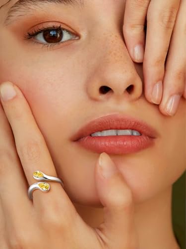 Bestyle Silver Birthstone Ring for Women, Dainty Sterling Silver Teardrop Ring Open Adjustable Band Ring, Love Statement TOI et Moi Ring Promise Ring for Her - color: 11.November ( Citrine)
