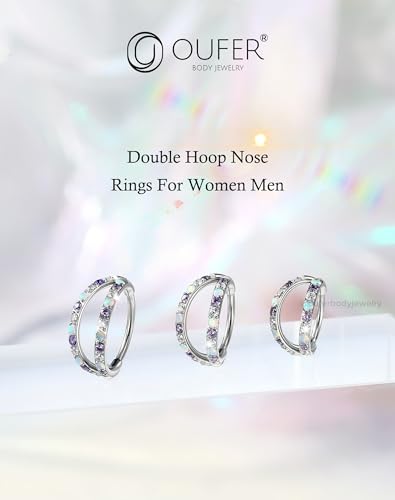 OUFER 20G Nose Rings for Women, 316L Surgical Steel Double Hoop Nose Piercing Jewelry, Opal and CZ Septum Lip Eyebrow Cartilage Conch Rook Helix Tragus Daith Earrings Piercing Jewelry-6/7/8MM - color: Purple CZ