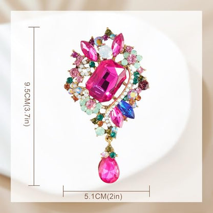 YOQUCOL Retro Austrian Crystal Big Brooch Pin for Women Large Flower Shape Brooches Lapel Pins for Sweater,Coat Dress Accessories - color: B-RoseRed