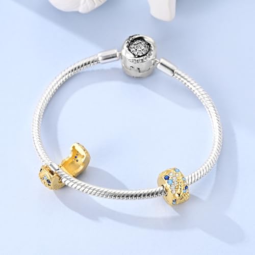 Hapour 925 Sterling Silver Charms for Bracelet Necklace Dangle Pendant Bead | Whale Shark Charm, Glow in the Dark, Matryoshka Russian Doll Baking European Jewelry Charm, 14k Gold Plated - style: Gold Marine life Clip