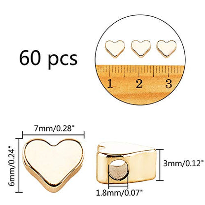 PH PandaHall 60pcs 14K Gold Plated Heart Beads, Love Heart Spacer Beads 6x7mm Metal Brass Hearts Loose Bead Charms for Mother's Day Necklace Bracelet Earring Wedding Birthday Jewelry Making - size: 6x7mm