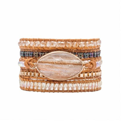 YGLINE Natural Stone Beaded Healing Wax String 5 Wraps Bracelets - color: golden