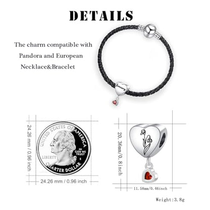 Birth Flower Heart Charm 12 Birthstone Bead for European Bracelet Necklace - style: January