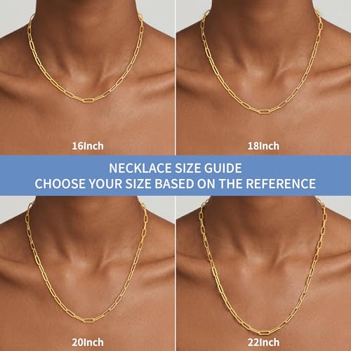 S925 Sterling Silver Necklace for Women, 5mm Sterling Silver Paperclip Chain Necklace Thick Sturdy Colourfast Necklaces Jewelry for Women 16/18/20/22 Inch - color: Gold