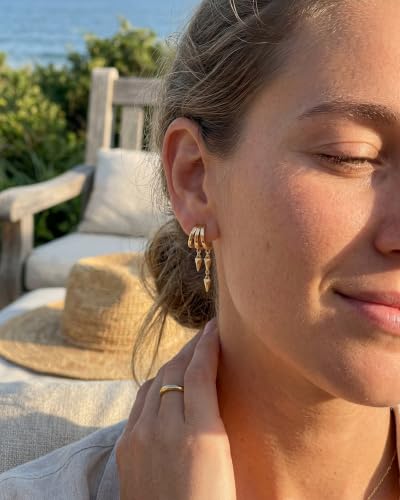 Gold Earrings for Women Trendy 14K Gold Plated Dangle Earrings Small Hoop Huggie Drop Stud Earrings Cubic Zirconia Simple Minimalist Dainty Chain Tassel Hypoallergenic Earrings - color: Simple & Gold