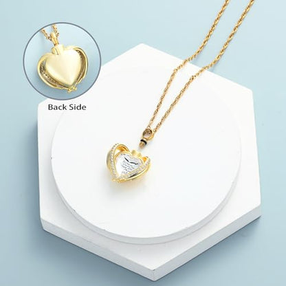 shajwo Cremation Heart Urn Necklace Ashes Jewelry for Women Men Keepsake Pendant Memorial Locket Ash Holder - color: Wing-G White