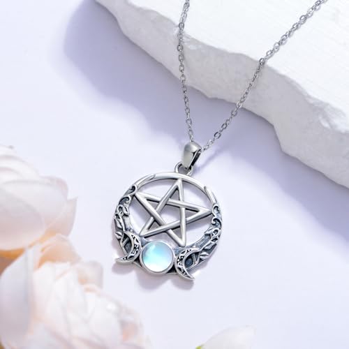 Witch Necklace 925 Sterling Silver Pentagram Triple Moon Pentacle Pendant Wiccan Pagan Jewelry Witchy Gifts for Women - style: Pentagram