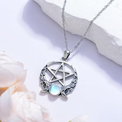 Witch Necklace 925 Sterling Silver Pentagram Triple Moon Pentacle Pendant Wiccan Pagan Jewelry Witchy Gifts for Women - style: Pentagram