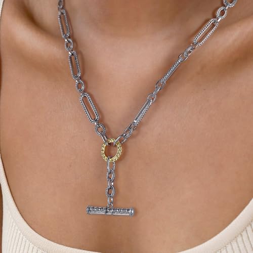 Two Tone Wire Necklace Gold and Silver Link Chain Adjustable 18K Gold Plated Twist Vintage Classic Jewelry - style: Golden Circle - Silver 1