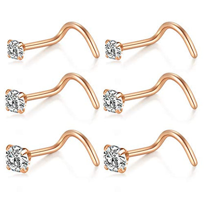 Briana Williams 20G Nose Screw Studs - Surgical Steel Nose Rings, 1.5mm, 2mm, 2.5mm CZ Inlaid Opal Nostril Piercing Jewelry - color: A -rose gold, 1.5mm 2mm 2.5mm clear CZ