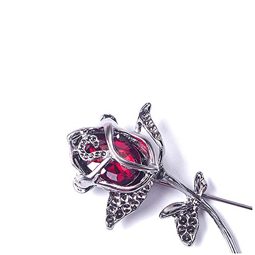 Rhinestone Rose Flower Brooch.Crystal Lapel Pin Brooch, Classy Flowers Tie Pin for Women Men Boutonniere Suit Pins - color: Red