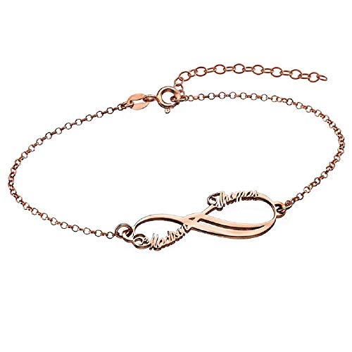 Personalized Infinity Bracelet - Choose Your Style - Sterling Silver, Solid Gold or Plated - Rolo Chain - color: 18K Rose Gold Plated Silver, size: 2 Name Bracelet