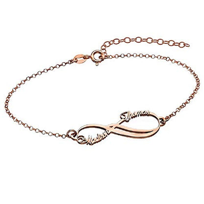 Personalized Infinity Bracelet - Choose Your Style - Sterling Silver, Solid Gold or Plated - Rolo Chain - color: 18K Rose Gold Plated Silver, size: 2 Name Bracelet