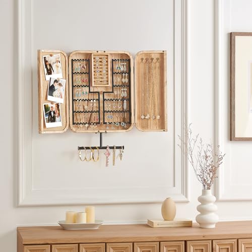 Pinzoveco Hanging Jewelry Organizer, Wall Mounted Jewelry Organizer for Earring Holder Organizer, Jewelry Cabinet Holder Jewelry Storage Box for Earrings, Necklaces, Bracelets, Ring Holder