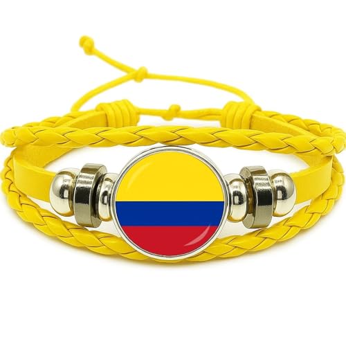 World Cup National Team Soccer Fan Bracelet – Faux Leather – Sports Fashion Jewelry - color: Colombia Yellow