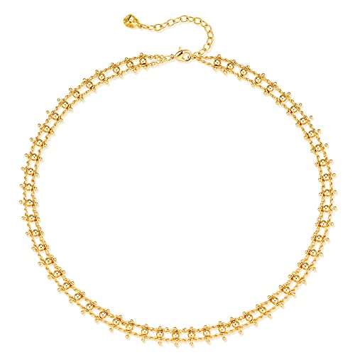 MTMY Beaded Necklaces for Women 14K Gold Plated Dainty Colorful Green/Rose Beaded Pearl Choker Necklace Delicate Boho Choker Necklace Jewelry Gift - style: Braided beads