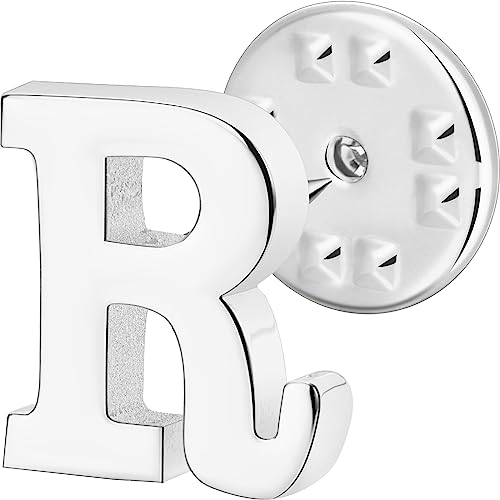 Initial Lapel Pin for Men Women, Brooch Pins for Men Suits, Metal Button Pins in 18K Gold and Silver Tone. - color: Silver-R