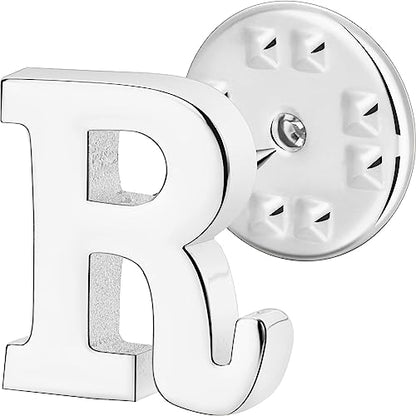 Initial Lapel Pin for Men Women, Brooch Pins for Men Suits, Metal Button Pins in 18K Gold and Silver Tone. - color: Silver-R
