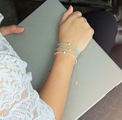 KELITCH 3 PCS Natural Pearls Bracelets Women Strand Thin Rope Friendship Bracelets Handmade Stack Charm Bracelets - color: 02Q