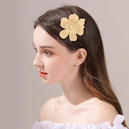 3.74 Inches Rhinestone Camellia Flower Brooch Pins & Hair Clips for Women Elegant Created Crystal Lapel Pin Brooches Wedding Party - color: Champagne