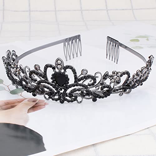 COCIDE Tiara Crowns Crystal Headband Princess Rhinestone Crown with Combs Bride Headbands Bridal Wedding Prom Birthday Party Hair Accessories Jewelry for Women and Girls (L BLACK) - color: TI Dark Silver+Black
