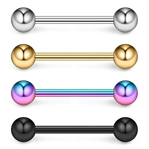 316L Stainless Steel Nipple Shield Barbell Ring Bar Body Piercing 14G - style: Mix Color(4pcs)-14mm