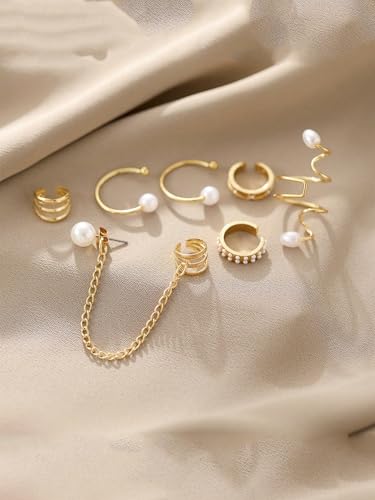 pcs Pearl Tass Chain Clip On Earrings for Women Punk Style Fashion Jewelry Accessories Set