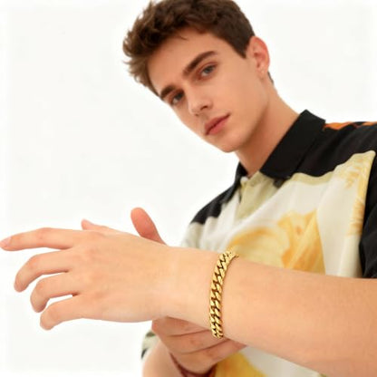 CaptainSteeL Cuban Bracelet for Men Stainless Steel Chain Link Bracelet | 8mm Width,7/7.5/8/9 Inch Length, Silver/18K Gold Plated,Men Bracelet,Waterproof Bracelet,Bithday ,Christmas gift - color: Cuban Chain Gold Plate, size: 8in