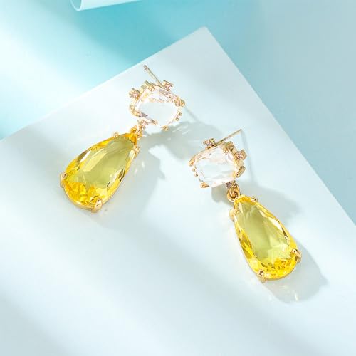 Crystal Earrings CXUEMH Teardrop Earrings for Women Blue and Green Dangle Earrings Elegant Earrings for Prom Emerald Green Earrings Formal Jewelry Crystal Drop Earrings - color: white and yellow