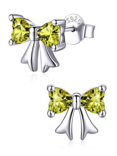 ChicSilver 925 Sterling Silver Bow/Butterfly Earrings for Women Hypoallergenic Birthstone Earrings Dainty Bow/Butterfly Jewelry Gift for Women - color: Bow-August-Peridot