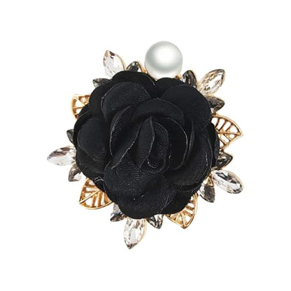 Elegant Rose Flower Brooch Pin for Women Men Wedding Party Gentleman's Essentials Handmade Imitation Crystal Pearl Fabric Flower Lapel Pin Dress Suit Accessories Boutonniere Ideas Gift - color: Black