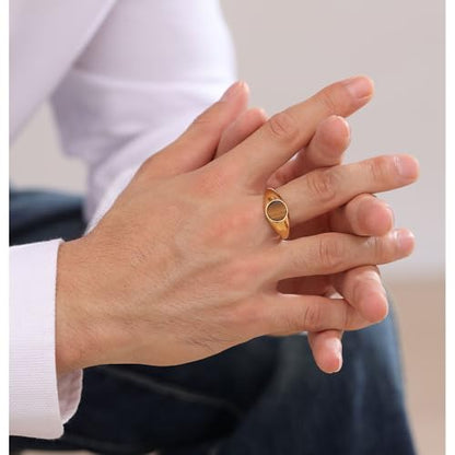 MYNENEY Stainless Steel Round Statement Pinky Signet Rings for Men Women - color: Cat's eye-Gold