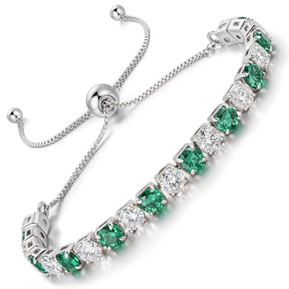 Lovans 14K Gold Plated Tennis Bracelets,White/Yellow/Rose Gold-plated Adjustable Cubic Zirconia Tennis Bracelet for Women - color: Silver, size: 4MM Green