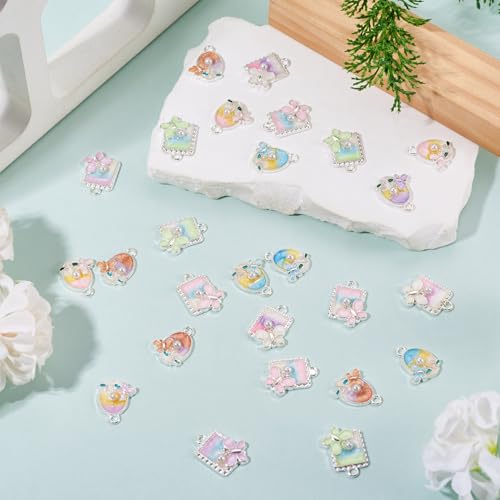 32Pcs Alloy Enamel Butterfly Charms Silver Plated Oval & Rectangle Floral with Imitation Pearl Bead Charms 3D French Style Oil Painting Pendants for Bracelet Necklace Earring - color: Silver Plated, 8 Colors